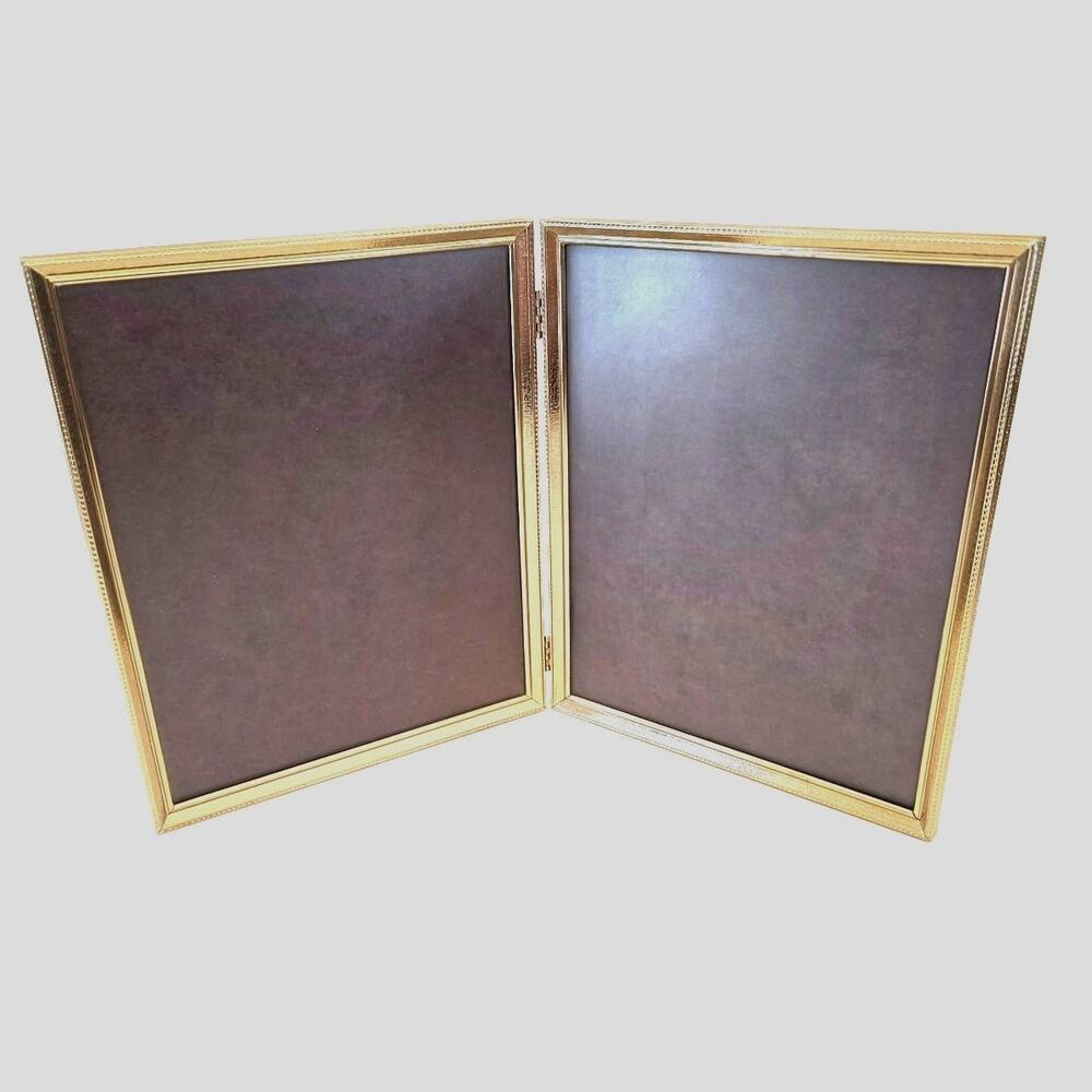 Vintage MCM Mid-Century Modern Gold Tone Double Hinged 8 X 10 Frame